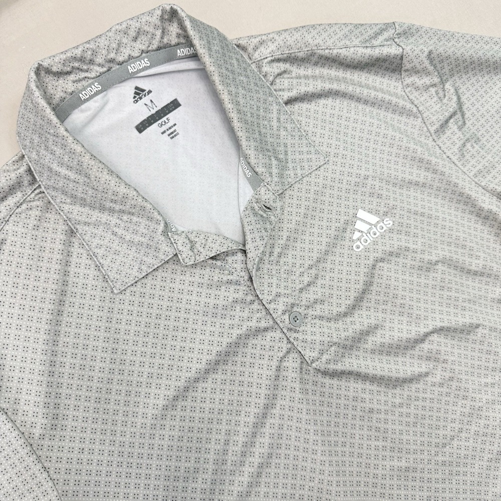 Adidas Golf Polo Shirt Mens Medium Gray Dot Pattern Performance Short Sleeve